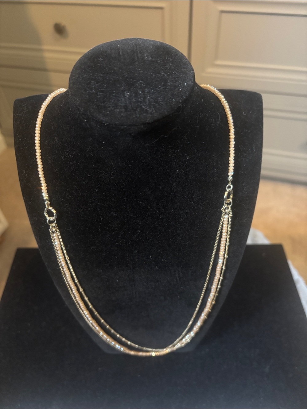 Triple strand , 2 delicate chains and one beaded. Vintage goldtone. Elegant!